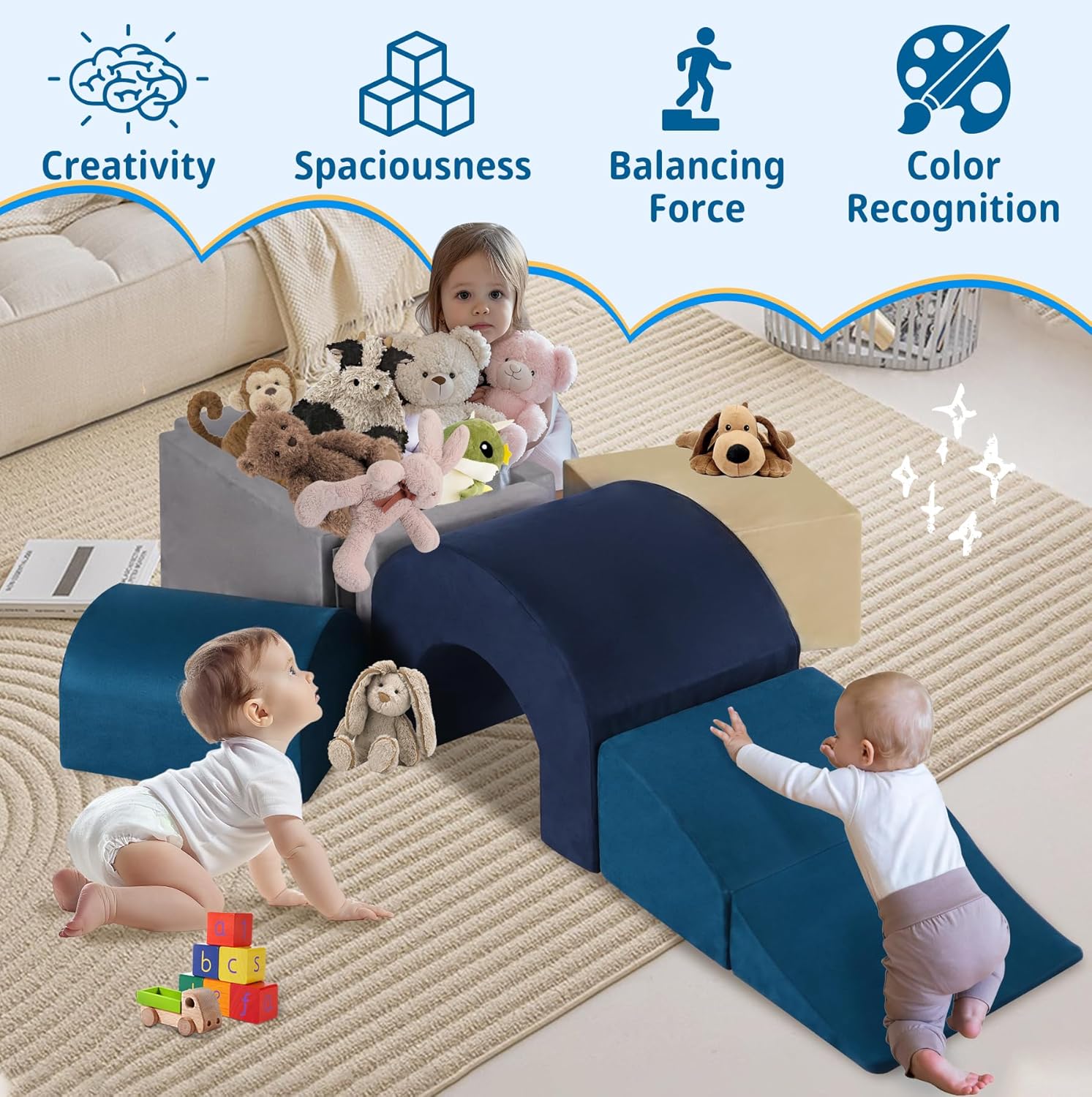 7 Pieces Climbing Toys and Blocks - Indoor Soft Foam Climber PlaySet