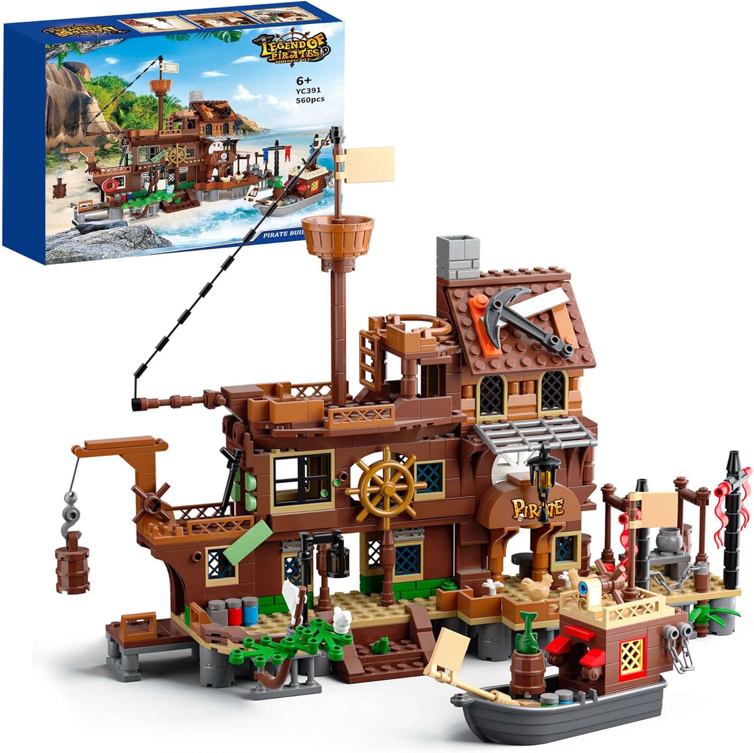Pirate Ship Building Toys, Pirate Dock Themed City Building Block Set (560pcs) -  BigGreenBear.com Building Toys 29.99 USD Big Green Bear