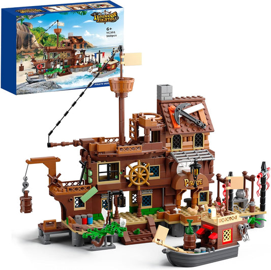 Pirate Ship Building Toys, Pirate Dock Themed City Building Block Set (560pcs) -  BigGreenBear.com Building Toys 29.99 USD Big Green Bear
