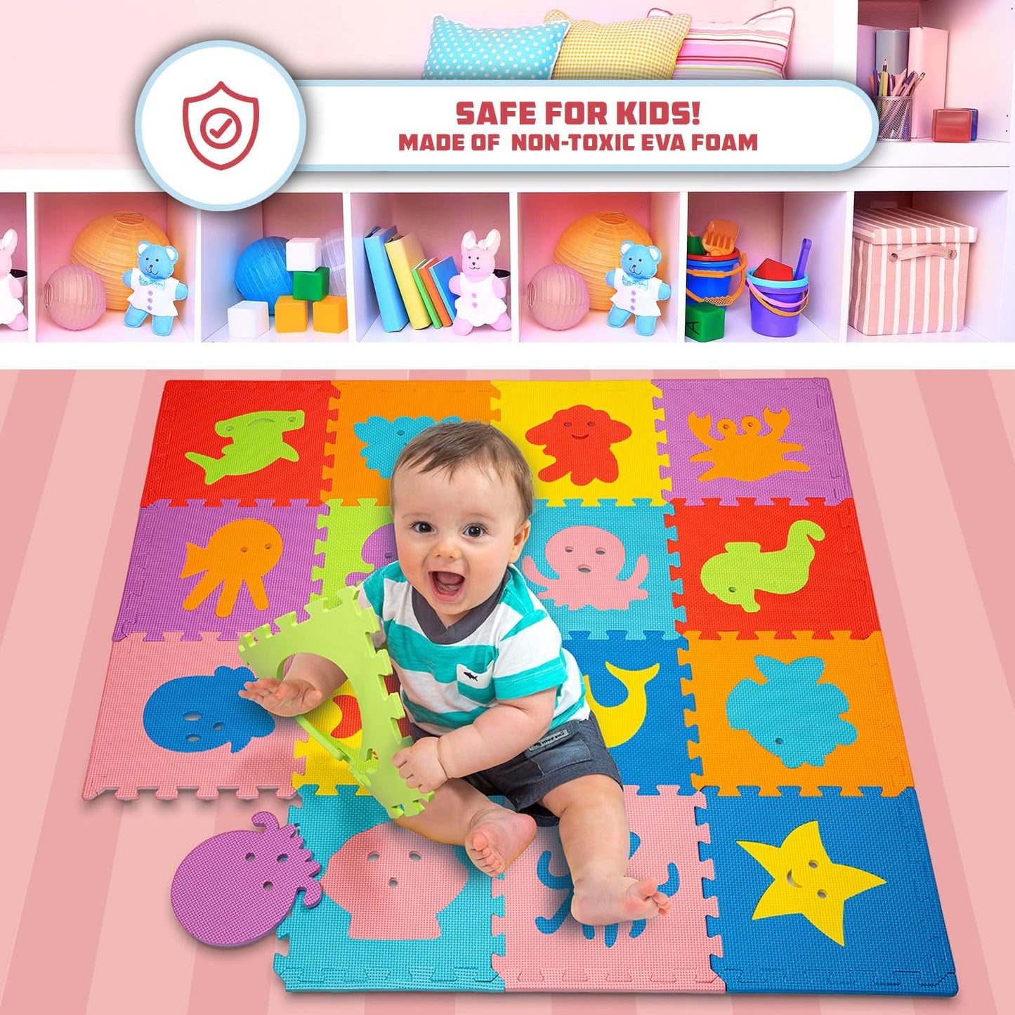 Foam Puzzle Floor Mat for Kids 12x12-16 Interlocking Play Mat Tiles with Colors