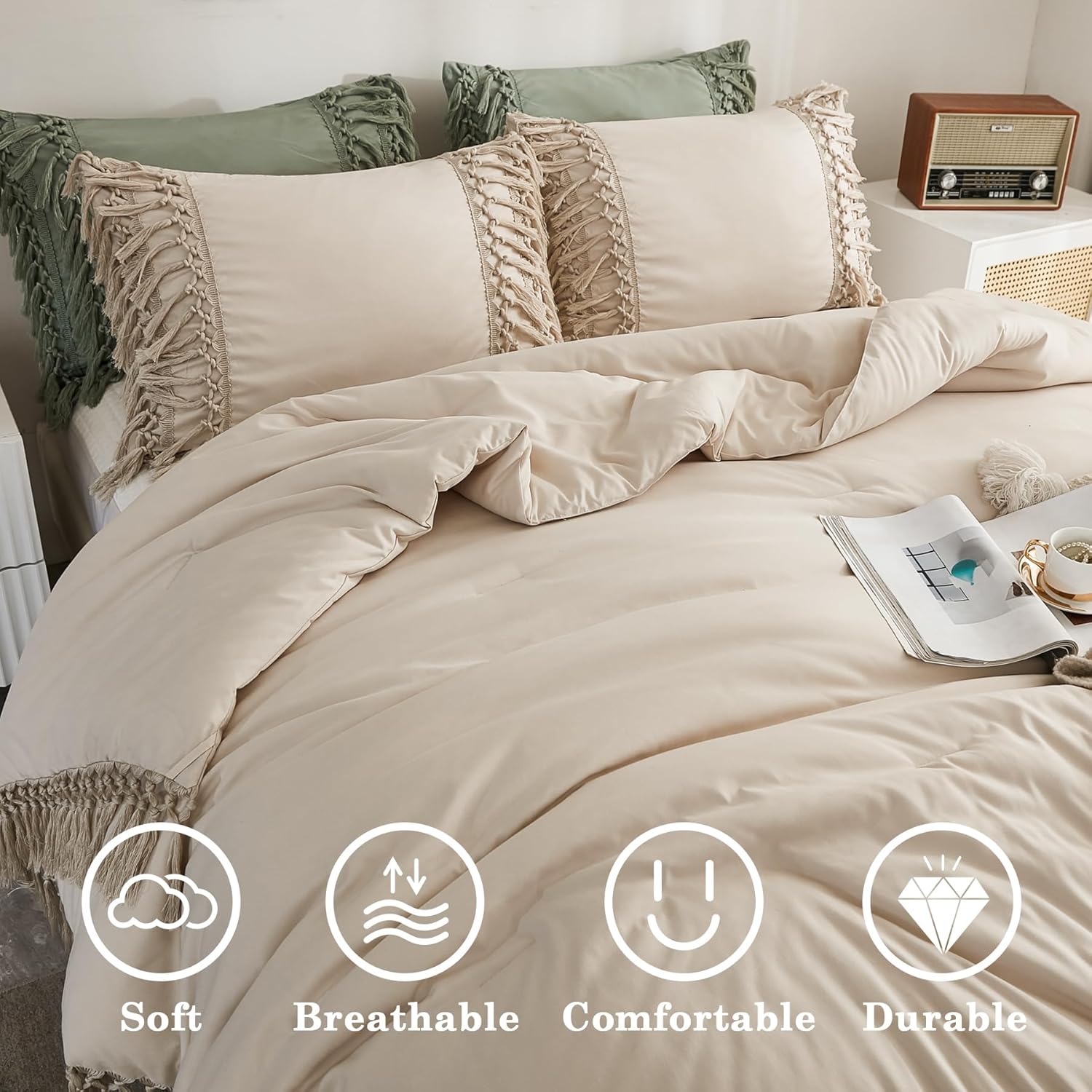 3 Pieces Tassel Boho Lightweight Winter Bedding Comforters & Sets, All Season -  BigGreenBear.com bedding 69.99 USD Big Green Bear