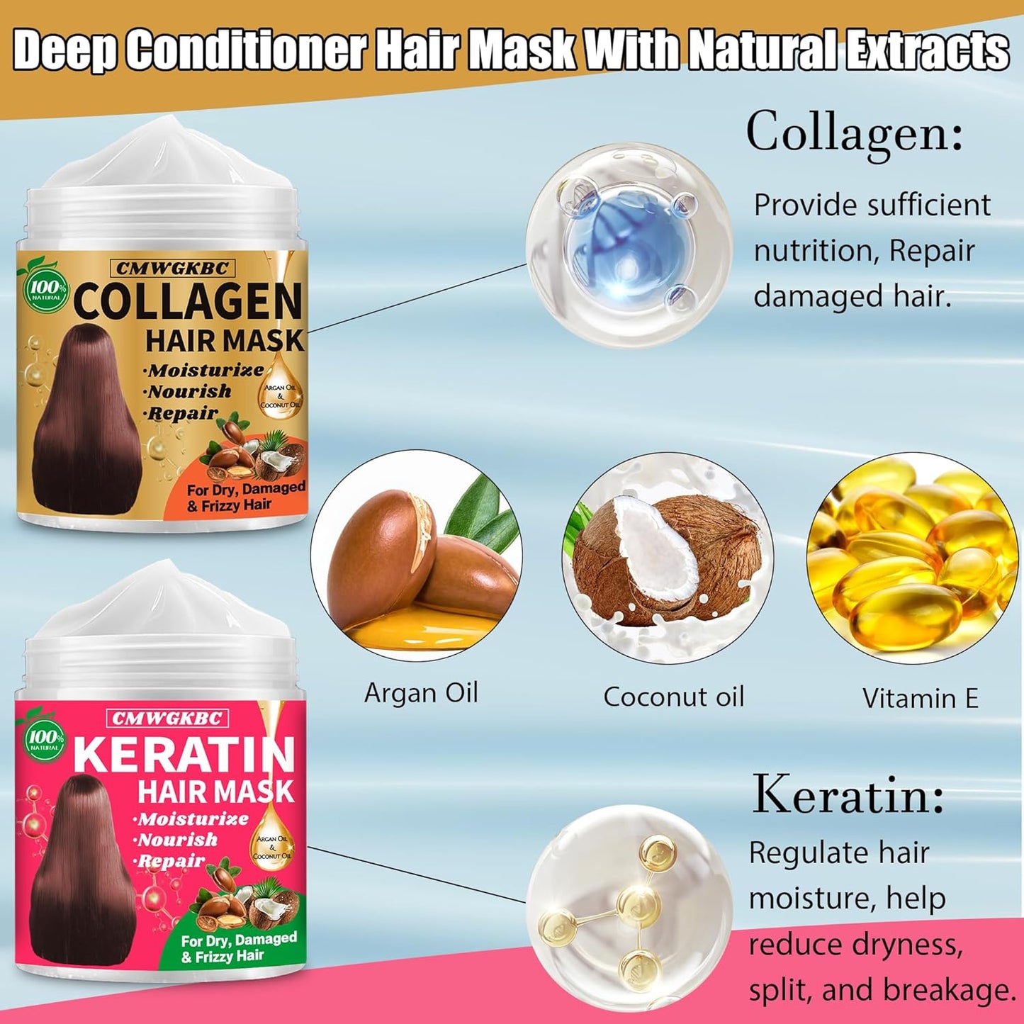 Collagen Hair Mask & Keratin Hair Mask for Damaged Hair -  BigGreenBear.com Beauty Products 14.99 USD Big Green Bear