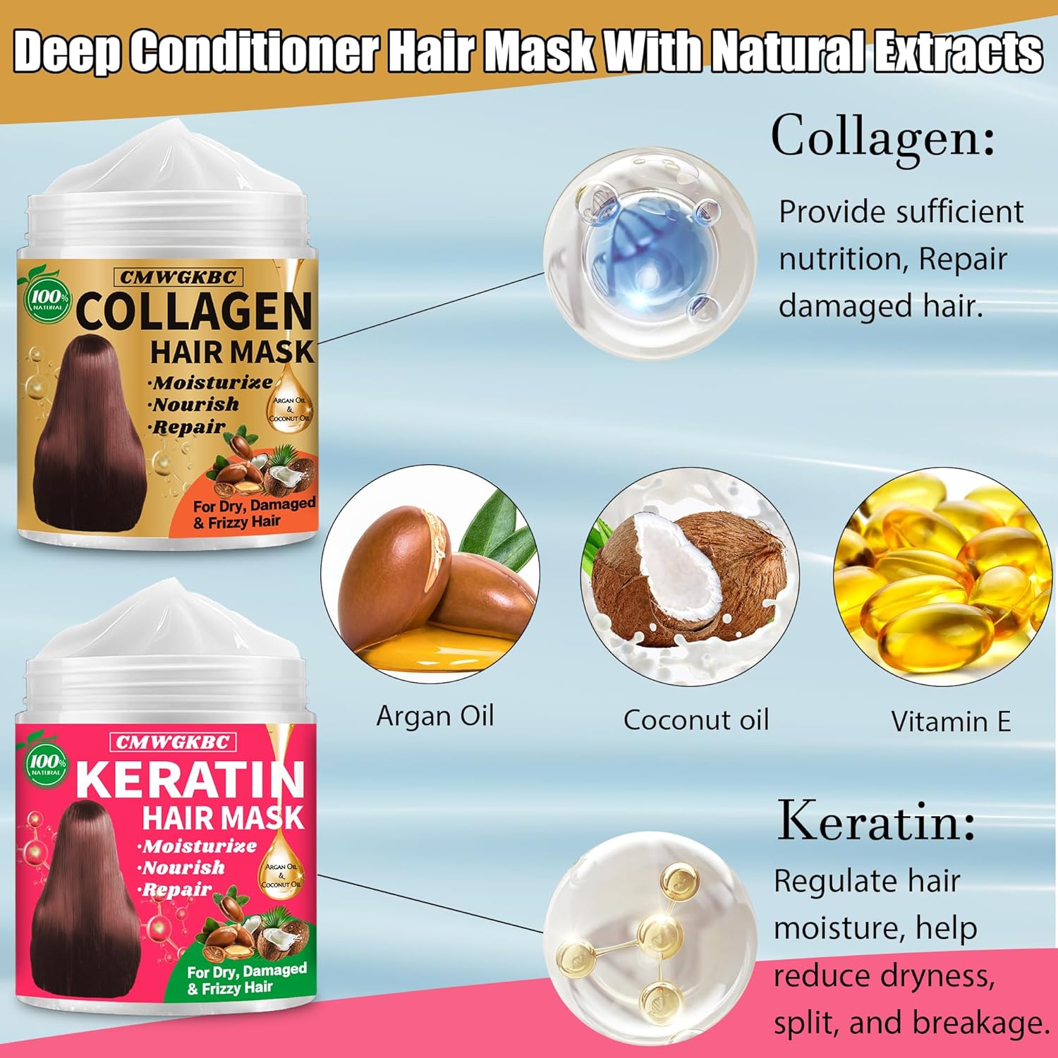 Collagen Hair Mask & Keratin Hair Mask for Damaged Hair -  BigGreenBear.com Beauty Products 14.99 USD Big Green Bear