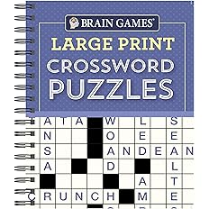 Brain Games - Large Print Crossword Puzzles (Purple) Spiral-bound