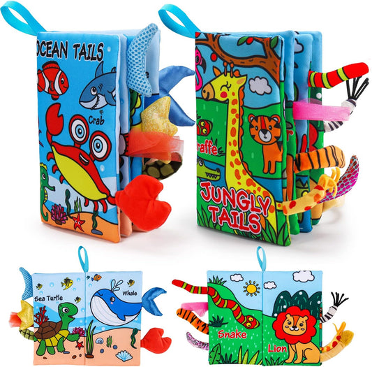 2PCS Baby Books 0-6 Months Crinkle Touch Feel Busy Soft Books for Babies
