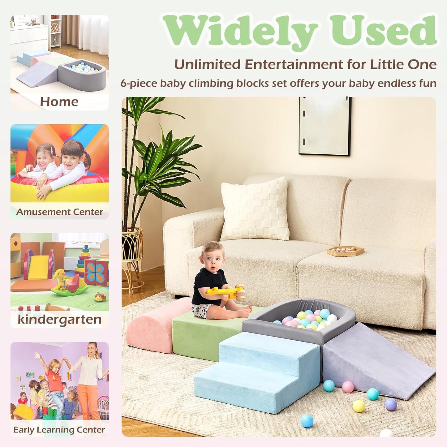 Toddlers , Foam Climbing Blocks with Ball Pit for Baby, 5-Piece