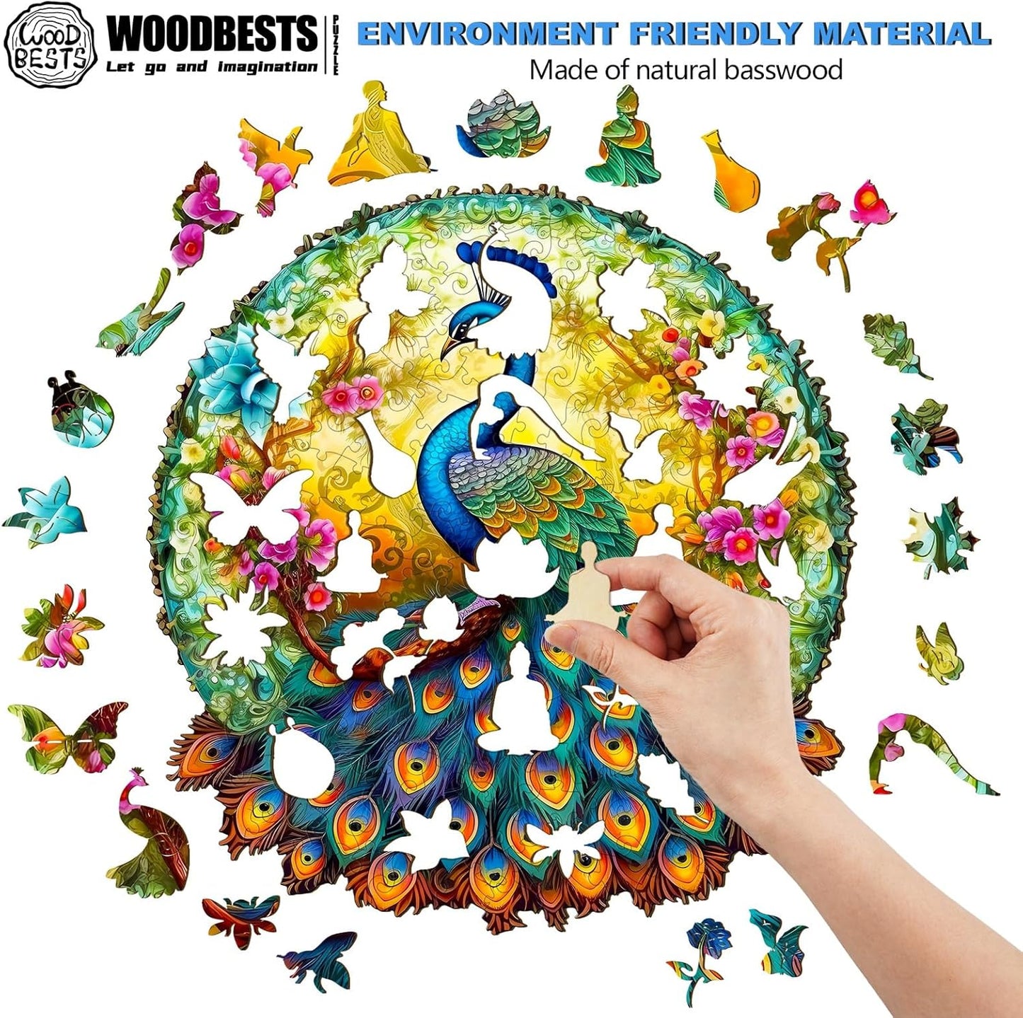 Wooden Jigsaw Puzzle for Adults, Mandala Peacock Puzzle