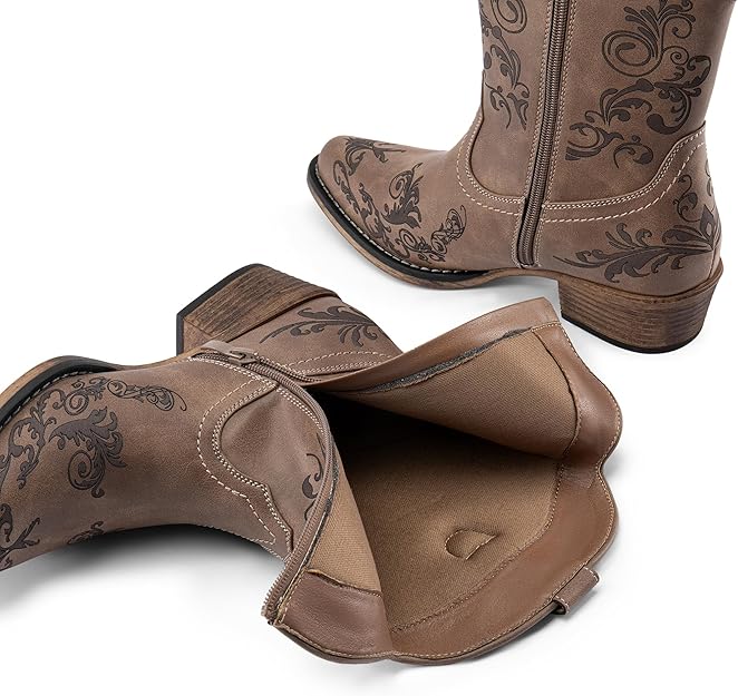 Women's Cowboy Cowgirl Western Ankle Boots Low Chunky Heels -  BigGreenBear.com clothing 0.00