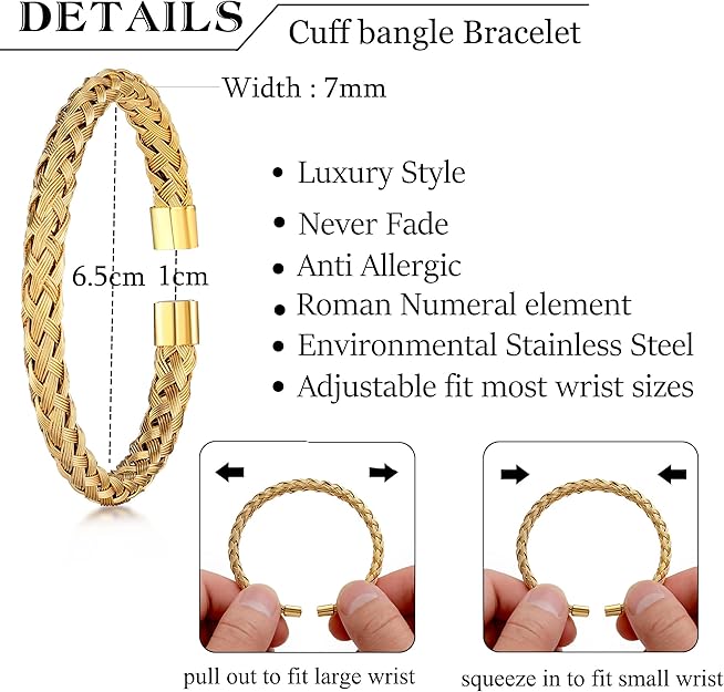 NEW! 3PCS Stainless Steel Bracelets for Men Gold Roman Numeral Bangle Bracelet -  BigGreenBear.com jewelry 19.99 USD Big Green Bear