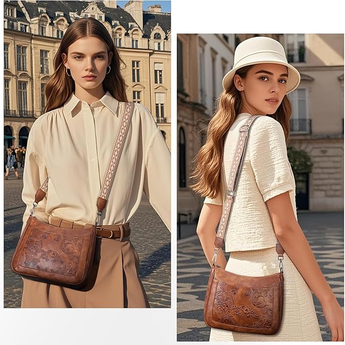 Crossbody Bags for Women, Vegan Leather Embossed Flower -  BigGreenBear.com HANDBAGS 34.00 USD Big Green Bear