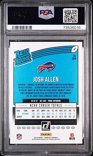 2018 PANINI DONRUSS #304 JOSH ALLEN RC BILLS PSA 10