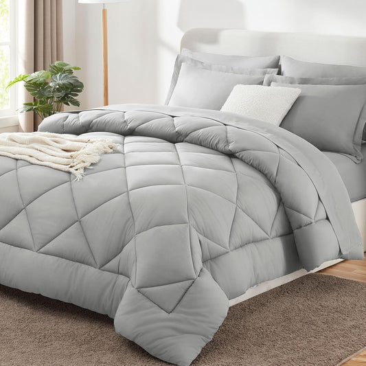 7 Pieces, Queen Luxury Soft Bed Set for All Seasons, Bedding Set-Light Grey -  BigGreenBear.com bedding 69.00 USD Big Green Bear