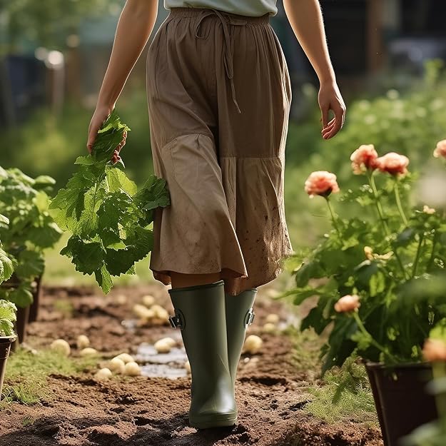 Women's Waterproof Rain Boots Wide Mid Calf Comfortable Rubber Shoes -  BigGreenBear.com clothing 49.99 USD Big Green Bear