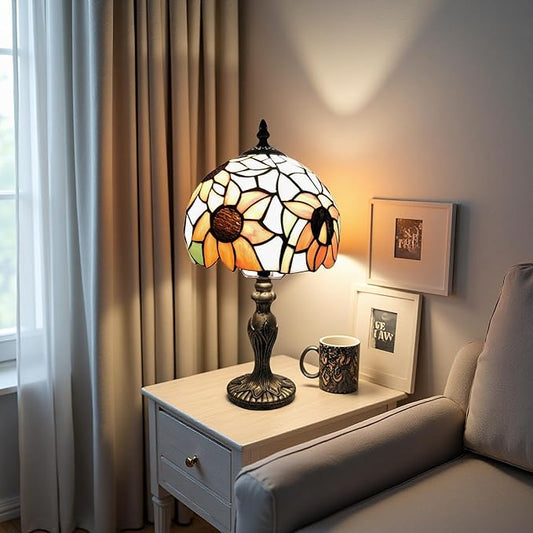 Tiffany Style Table Lamp, 8'' Yellow Sunflower Handmade Stained Glass Lampshade -  BigGreenBear.com table lamp 65.00 USD Big Green Bear