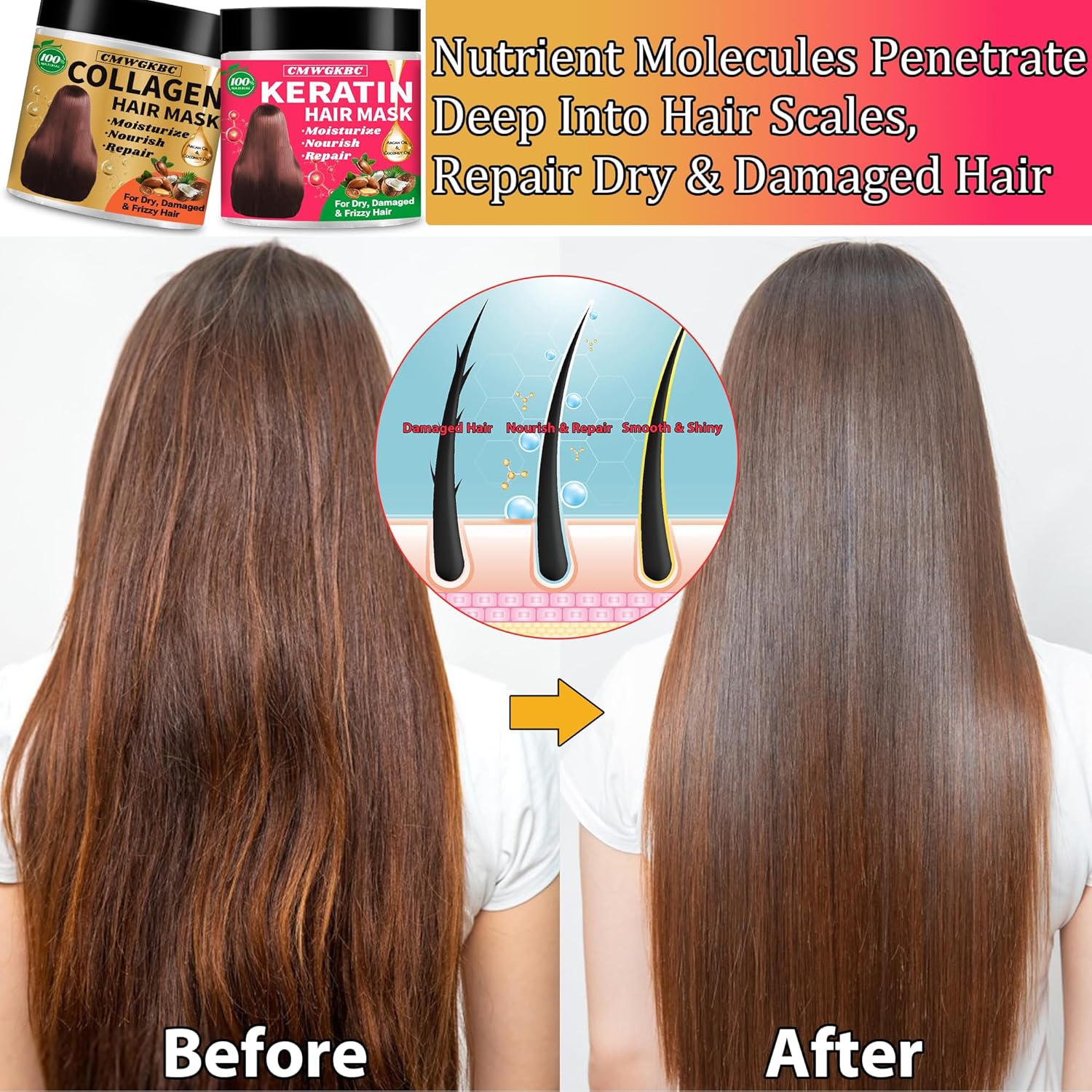 Collagen Hair Mask & Keratin Hair Mask for Damaged Hair -  BigGreenBear.com Beauty Products 14.99 USD Big Green Bear