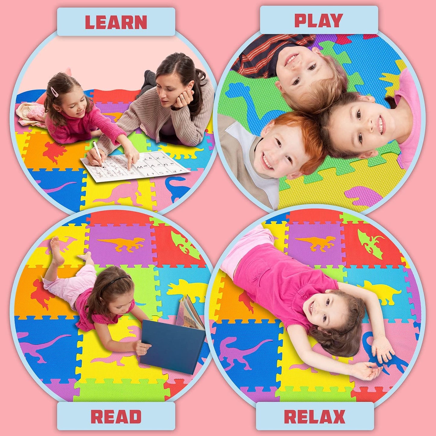 Foam Puzzle Floor Mat for Kids 48x48-25 Interlocking Dinosaurs Play Mat Tiles