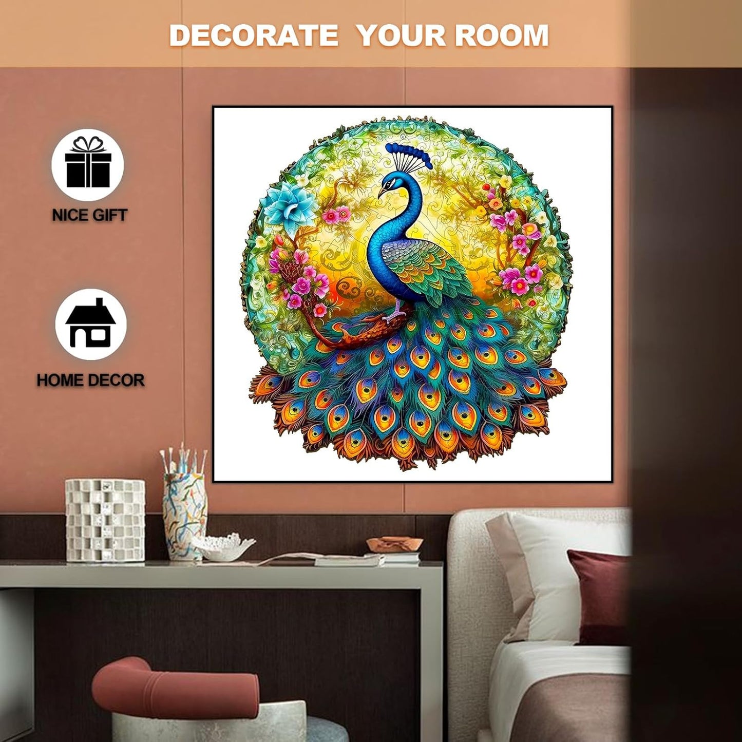 Wooden Jigsaw Puzzle for Adults, Mandala Peacock Puzzle
