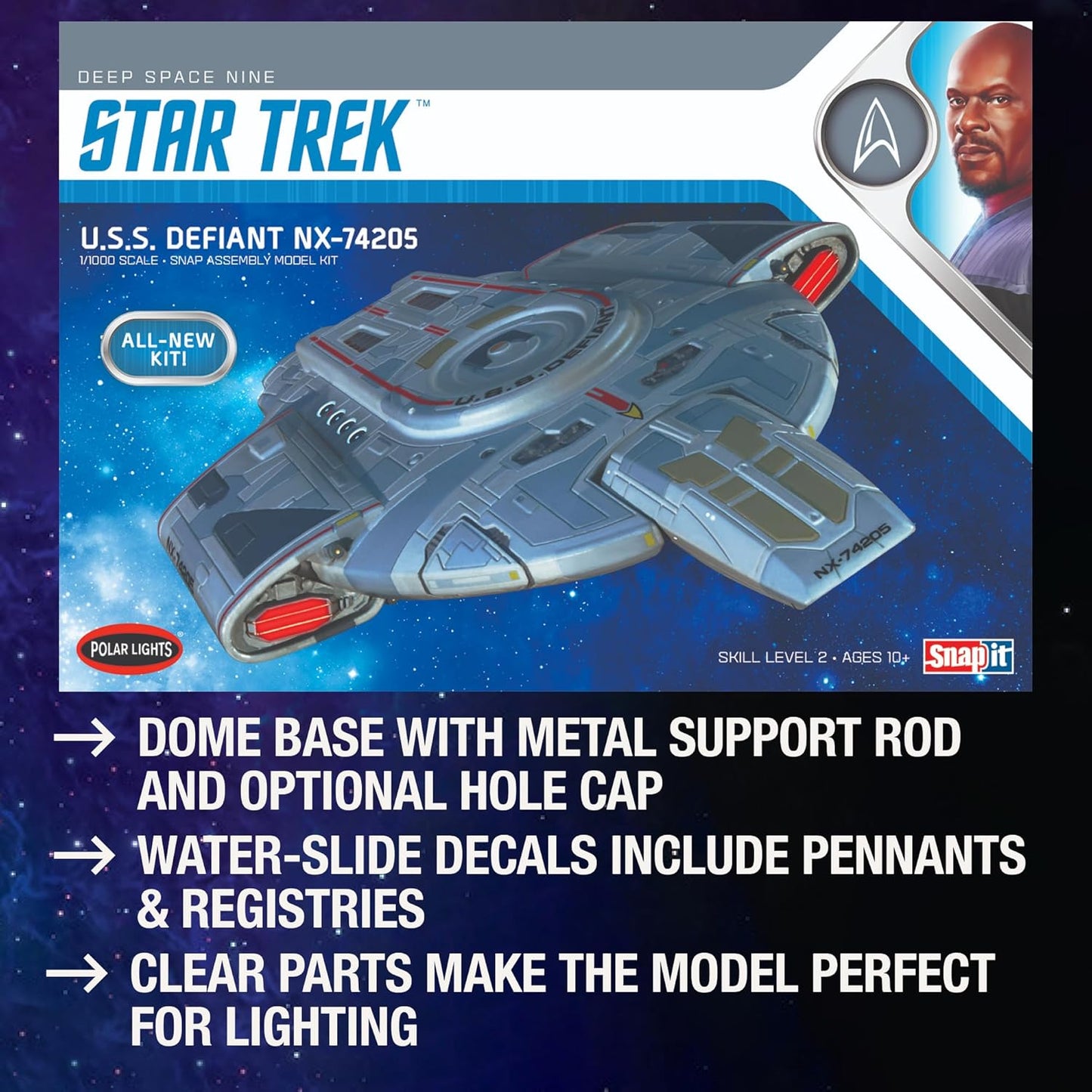 Polar Lights Star Trek USS Defiant 1:1000 Scale Snap Model Kit, Multicolor (POL952)