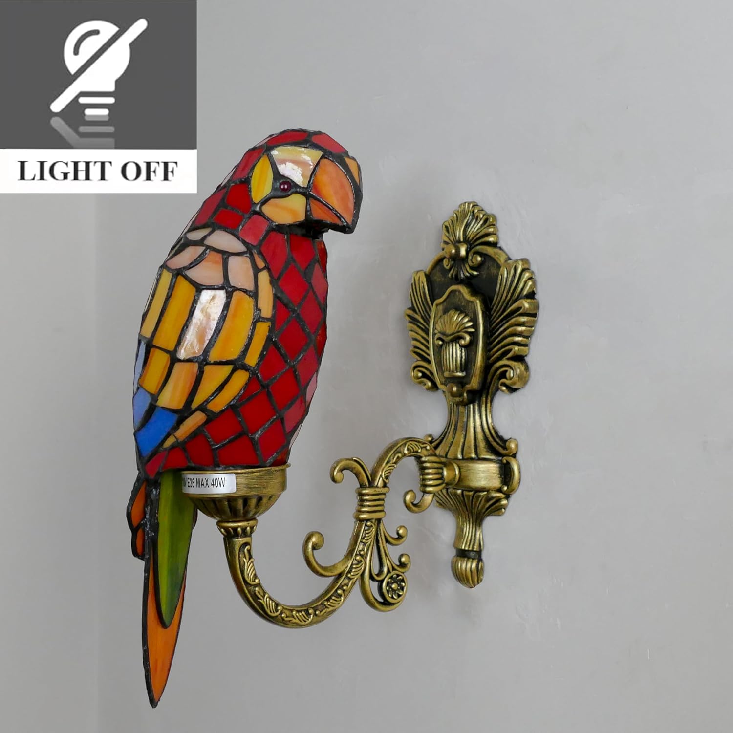 Tiffany Red Parrot Wall Light Handmade Stained Glass Gooseneck Wall Sconce -  BigGreenBear.com Lighting 89.99 USD Big Green Bear