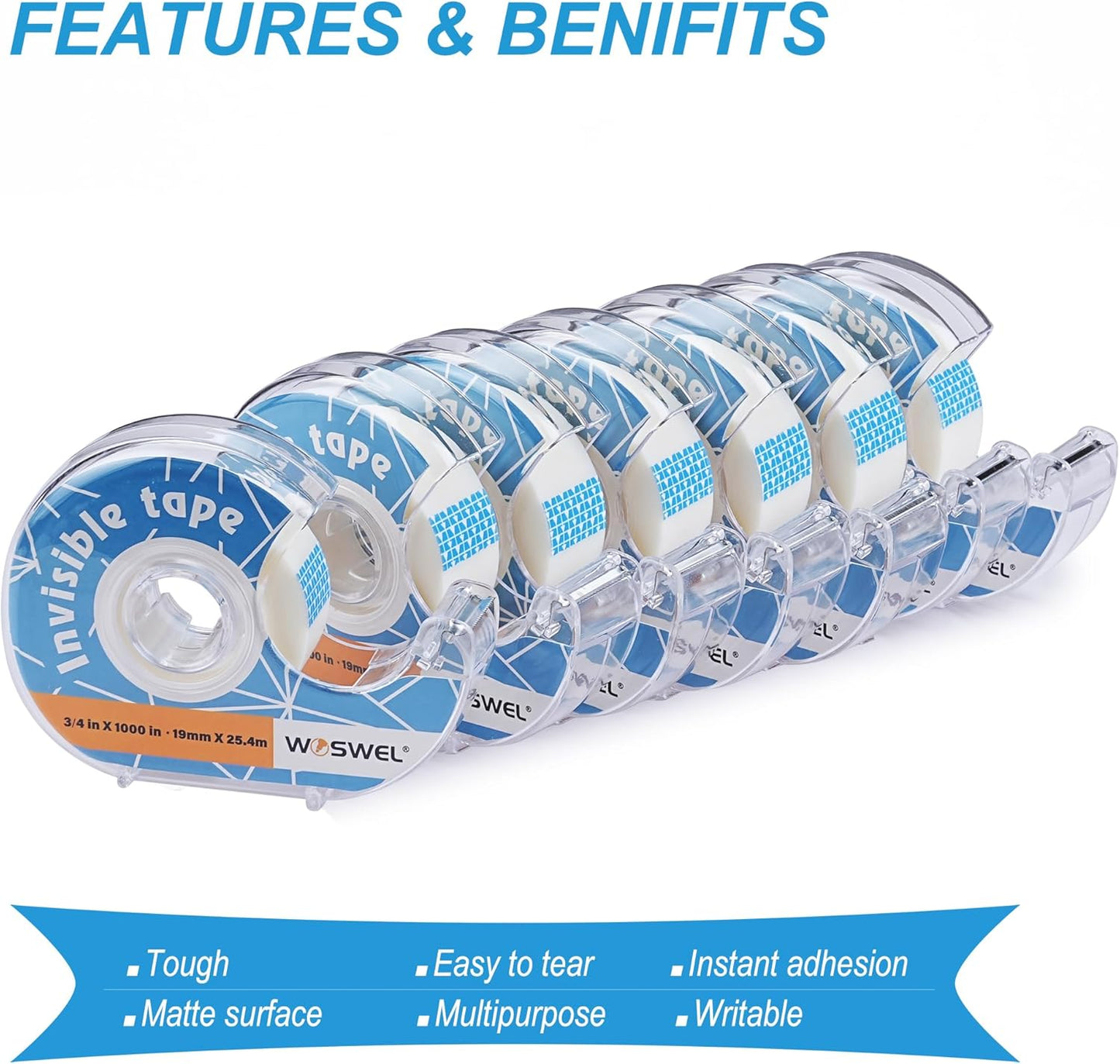 Tape Refills with Dispenser, 24 Roll Invisible Tapes, 3/4 Inch X 1000 in