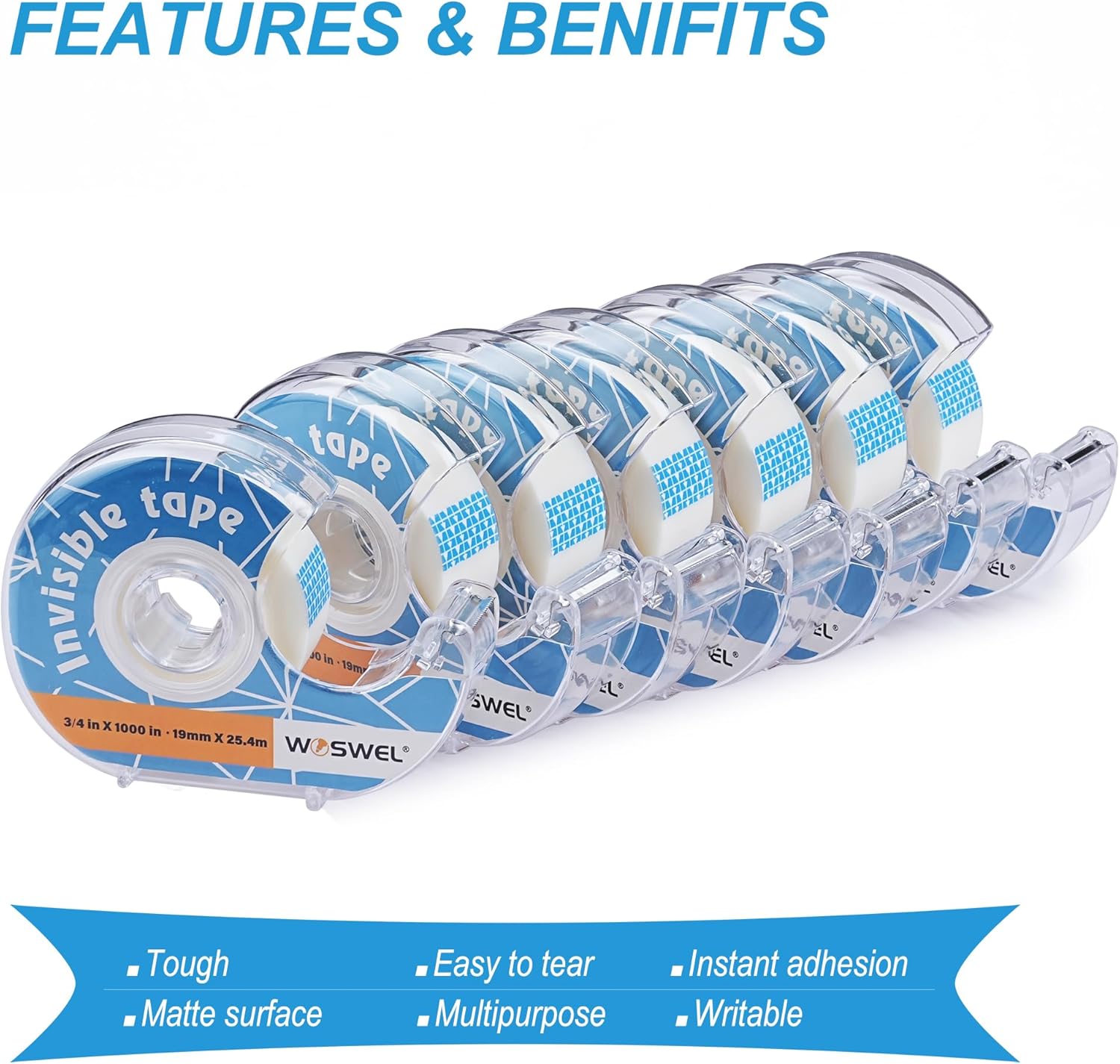 Tape Refills with Dispenser, 24 Roll Invisible Tapes, 3/4 Inch X 1000 in