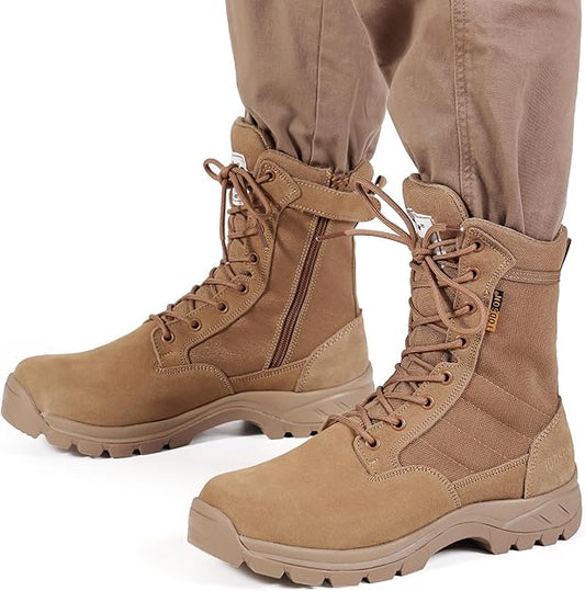 Men's 8 inch Military Tactical Work Boots with Side Zipper in Black - Big Green Bear