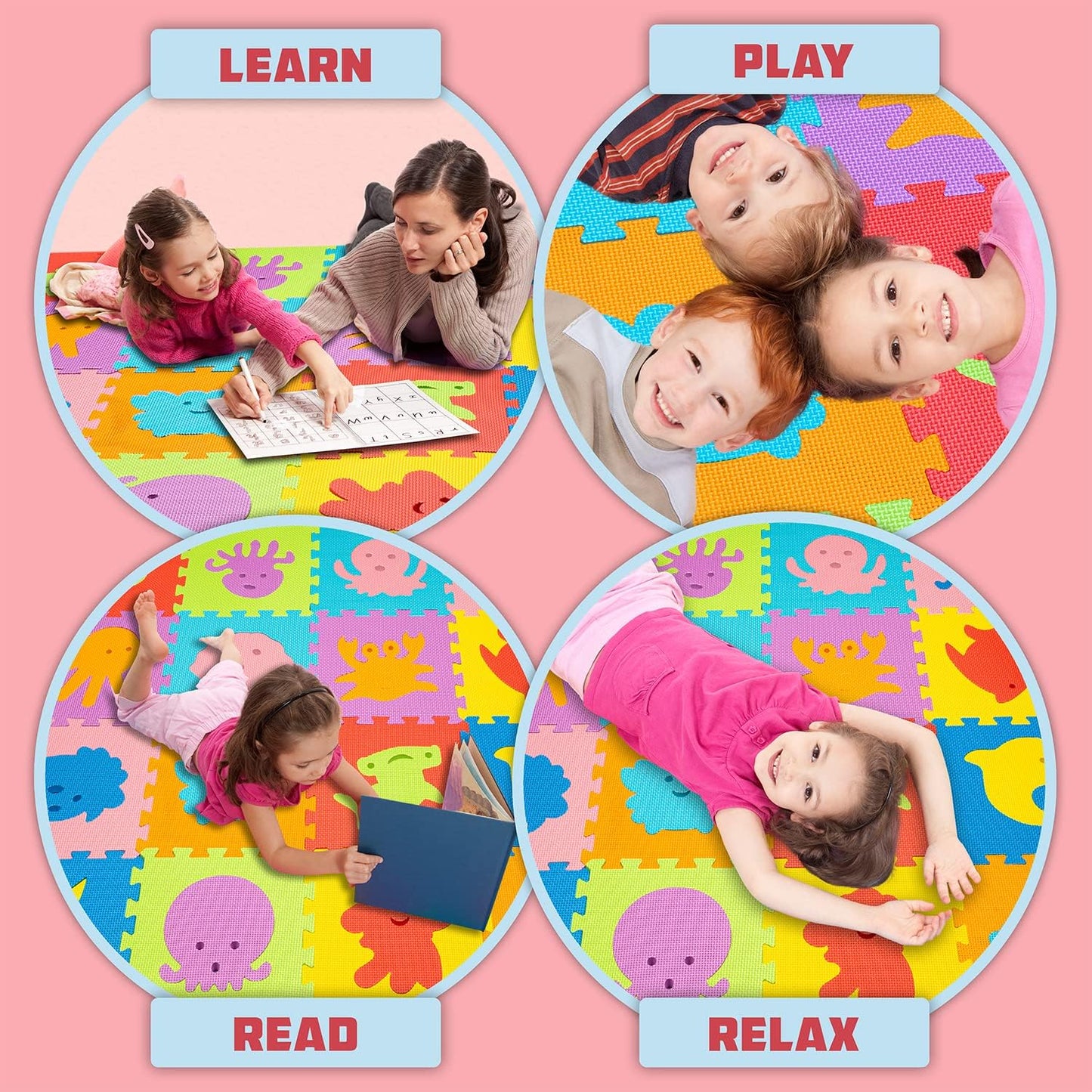 Foam Puzzle Floor Mat for Kids 12x12-16 Interlocking Play Mat Tiles with Colors