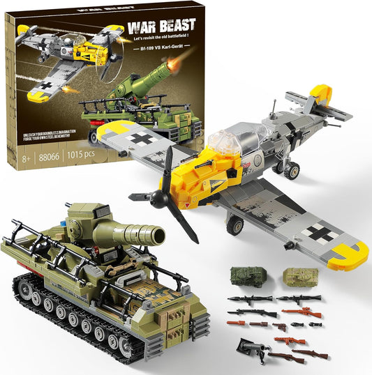 1015PCS BF109 Plane Fighter Jet & a Karl Giant Mortar Tank, Great WWII Army Airplane -  BigGreenBear.com Building Toys 29.99 USD Big Green Bear