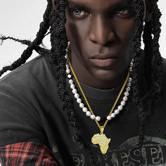 JEWELRY Necklace for Men Stainless Steel African Tribal Unisex 22'+2'Adjustable Chain -  BigGreenBear.com jewelry 24.56 USD Big Green Bear