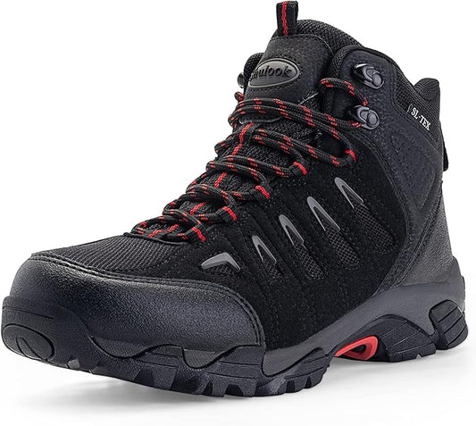 Men's Waterproof Hiking Boots in Black and Red - Big Green Bear