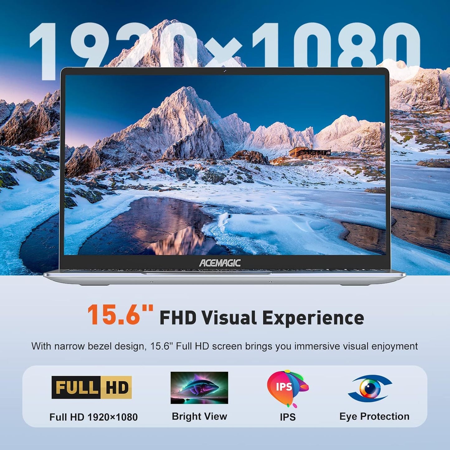 ACEMAGIC 15.6" Ultra Slim Laptop 16GB RAM 512GB SSD Intel N97 Notebook Gamer 1920*1080 Display Office Study Computer Windows 11
