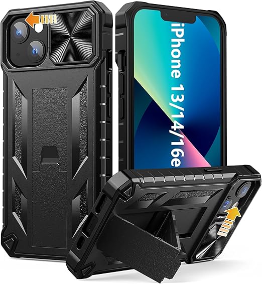 iPhone 16e Case 2025: iPhone 13 iPhone14 Cover with Kickstand | Shockproof Military Grade
