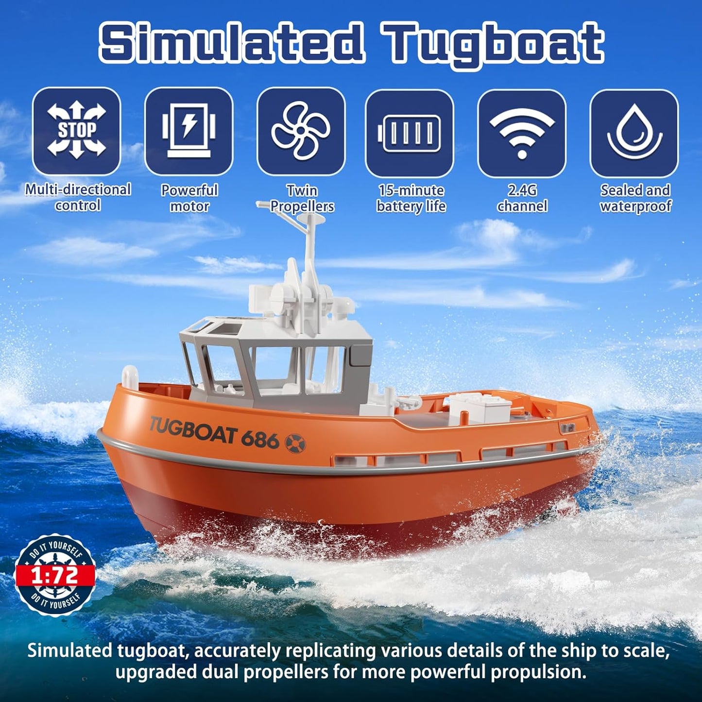 RC Boat, 1/72 RC Tugboat for Pools and Lakes -  BigGreenBear.com rc boats 29.95 USD Big Green Bear