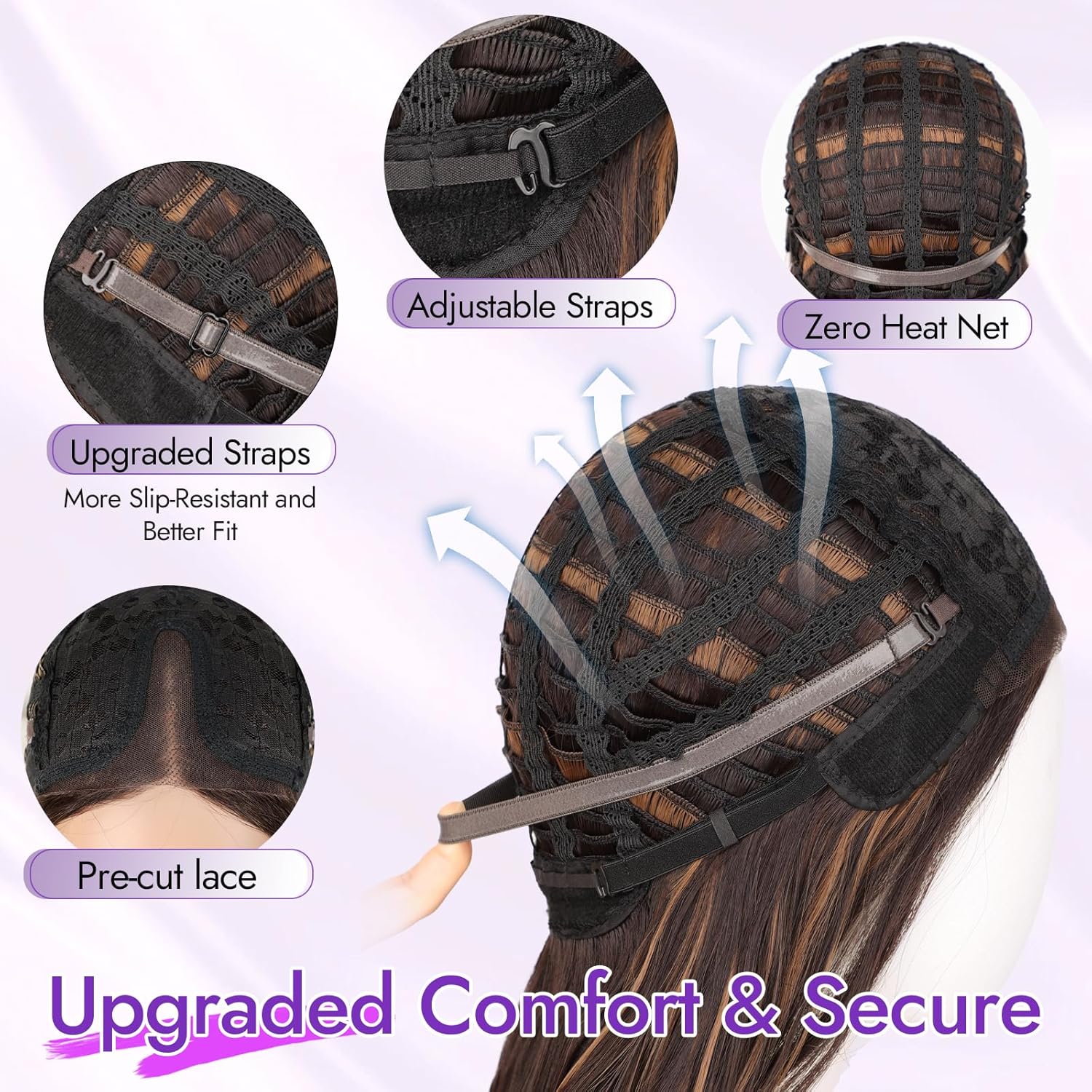 Brown Highlight Long Wavy Wig for Women, Pre-Cut HD Lace Natural Hairline 18" -  BigGreenBear.com Beauty Products 39.99 USD Big Green Bear