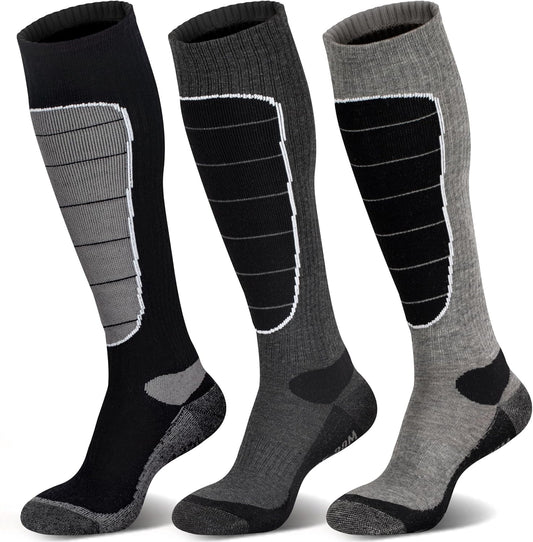 3-Pair Pack of Men's and Women's Merino Wool Ski Socks in Grey - Big Green Bear