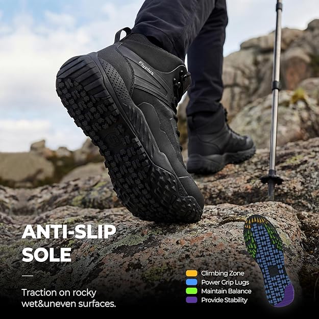 Non-slip rubber outsole and shock-absorbing EVA midsole for tactical work boots