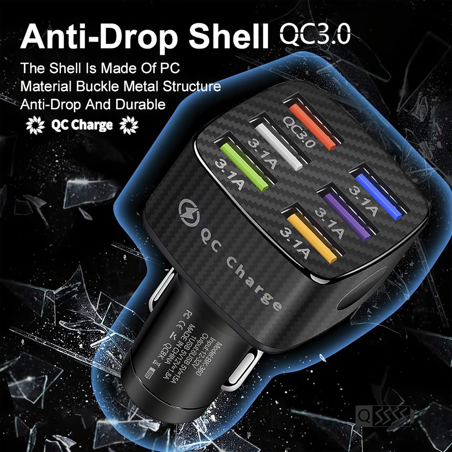 Car Charger Adapter, 6 USB Multi Port, Fast Charger, Include QC 3.0 and 5 Other Ports -  BigGreenBear.com cell phone 8.99 USD Big Green Bear