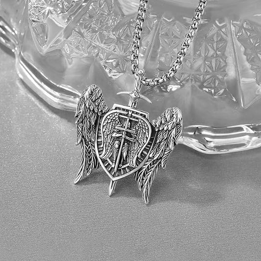 925 Sterling Silver St Michael-Shield Medal Necklace for Men Women Religious -  BigGreenBear.com jewelry 69.99 USD Big Green Bear