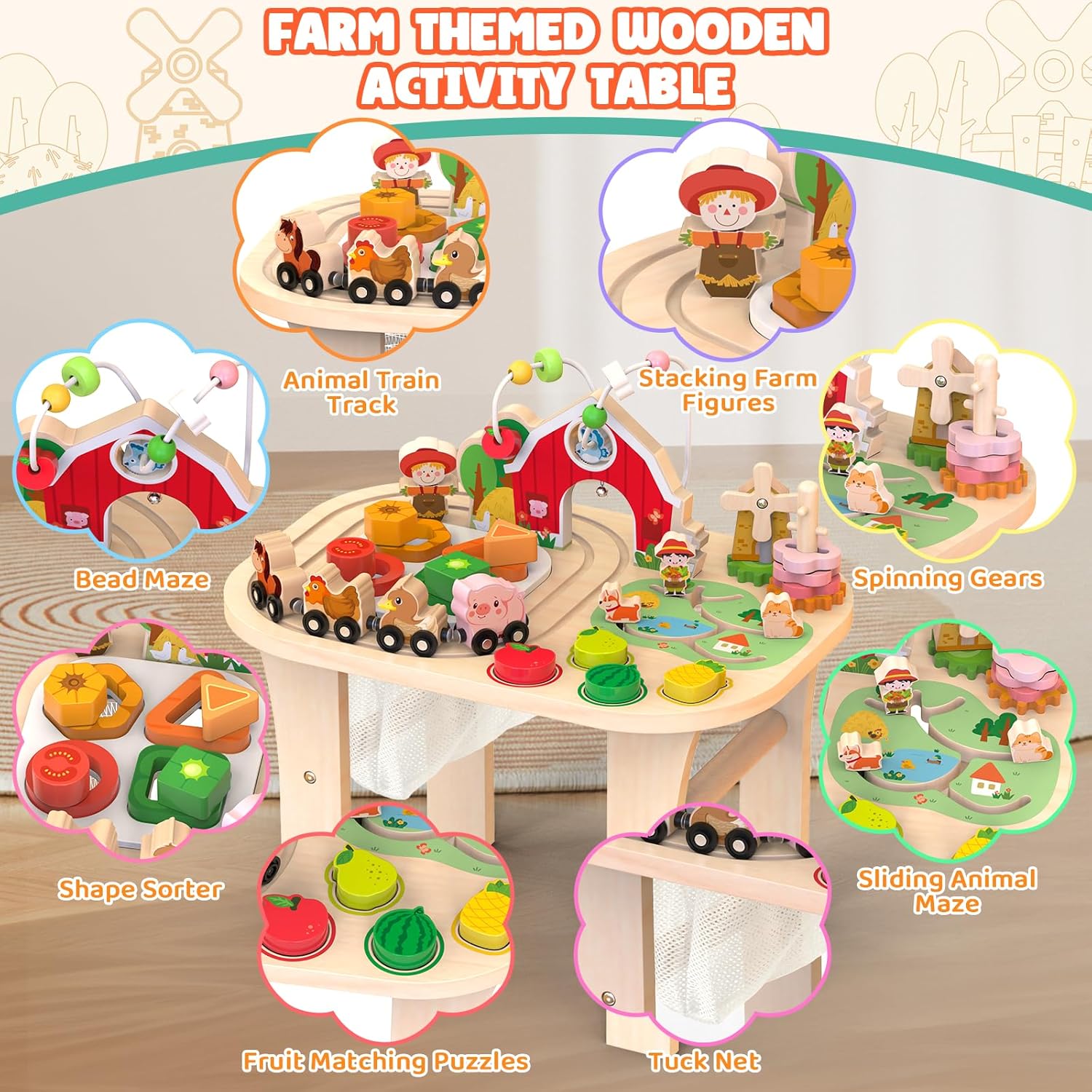 Activity Table for 1 Year Old, Baby Wooden Sensory Table -  BigGreenBear.com BABY TOYS 69.99 USD Big Green Bear