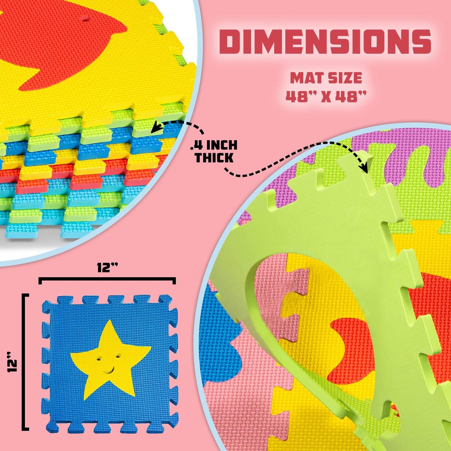 Foam Puzzle Floor Mat for Kids 12x12-16 Interlocking Play Mat Tiles with Colors