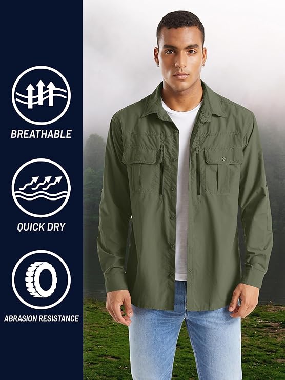 Men’s Long Sleeve Fishing Shirt - Quick Dry Tactical Work Shirt Biggreenbear.com Big Green Bear