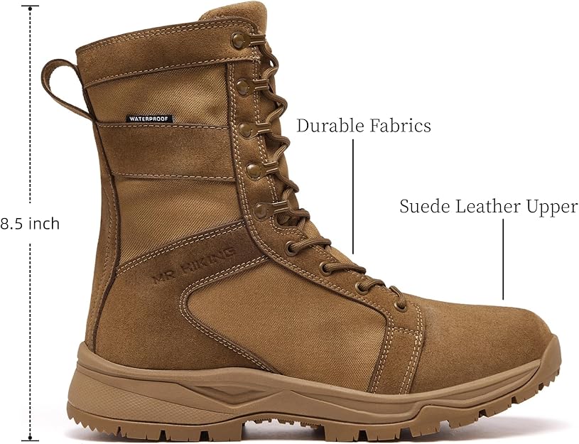 Calf-high 8" tactical boots with premium waterproof suede and breathable design