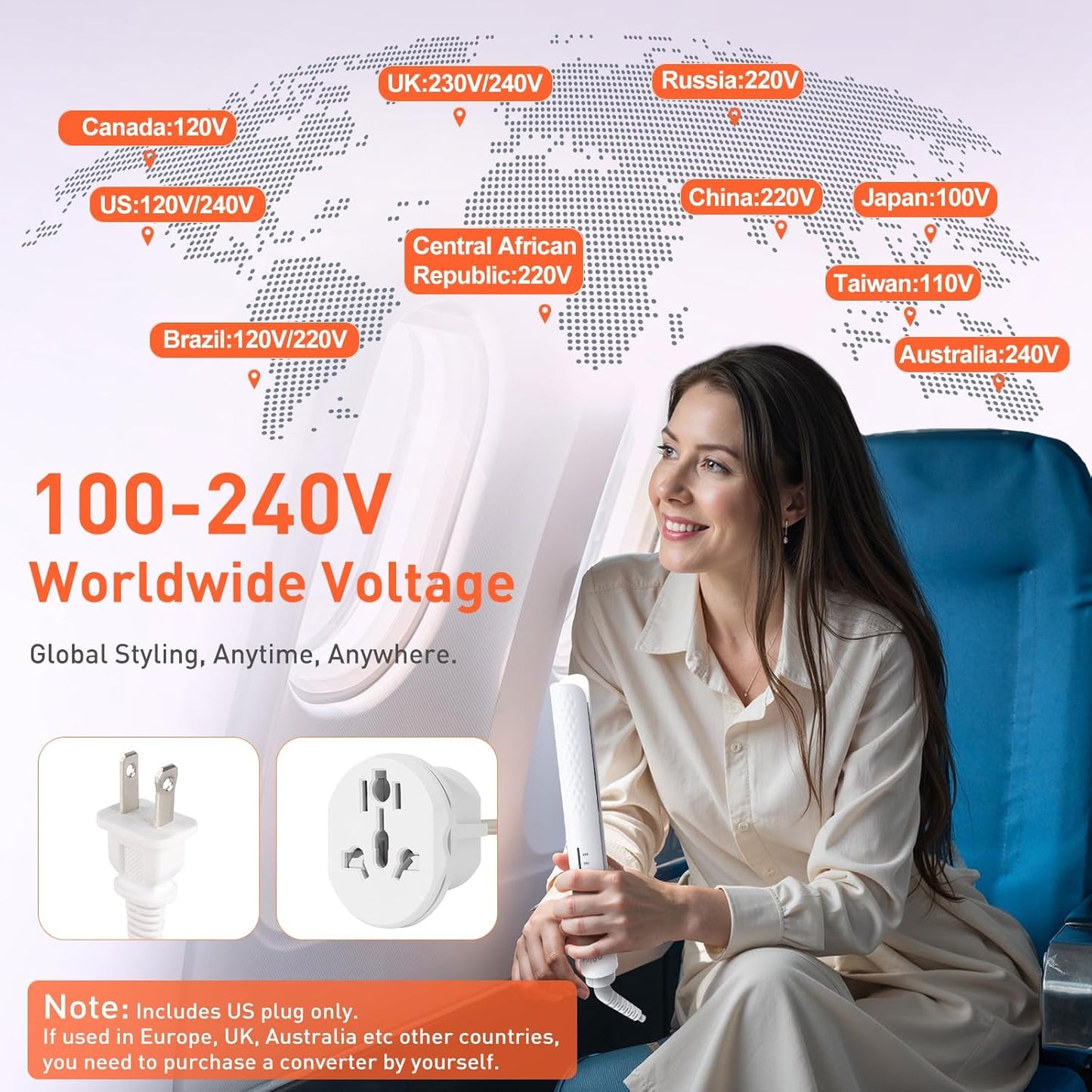 Hair Straightener, 110-240V Global Travel Hair Straighteners for Women -  BigGreenBear.com Beauty Products 16.99 USD Big Green Bear