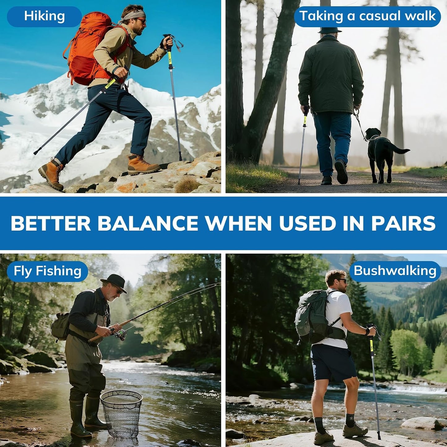 Collage of people engaging in outdoor activities with text highlighting different activities and product use.