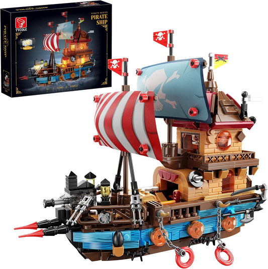 Pirate Ship Building Kit (916 Pcs) with LED Lights - Standard Brick - Compatible Creative Pirate Toy Model -  BigGreenBear.com Toys 39.99 USD Big Green Bear