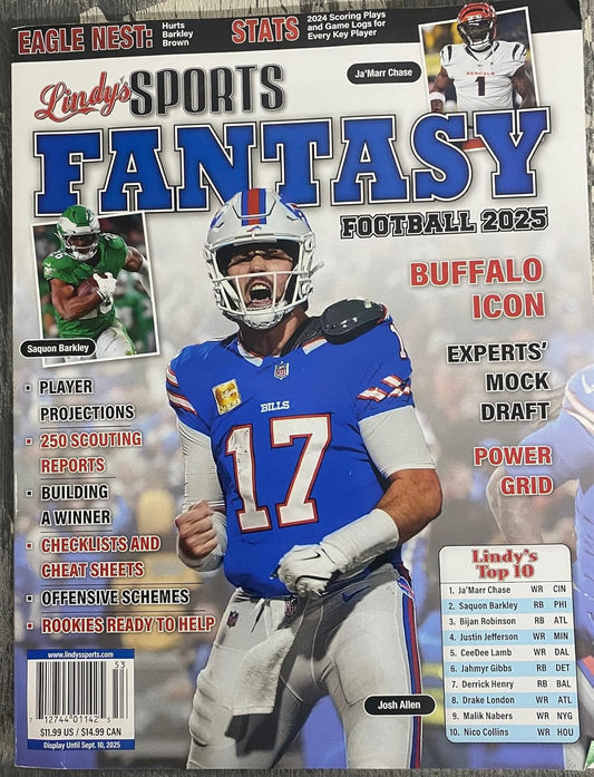LINDY'S SPORTS MAGAZINE FANTASY FOOTBALL 2025 -  BigGreenBear.com Magazine 17.99 USD Big Green Bear