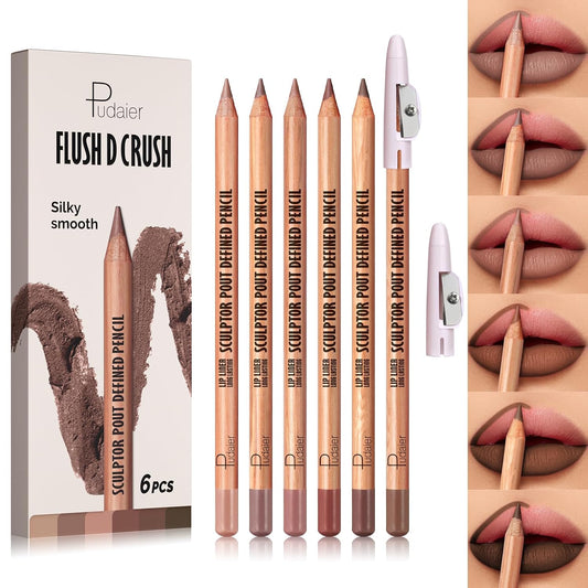 6Pcs Lip Liner Set, Nude-Brown Matte Series Lip Liner with 2 Sharpeners -  BigGreenBear.com Beauty Products 6.99 USD Big Green Bear