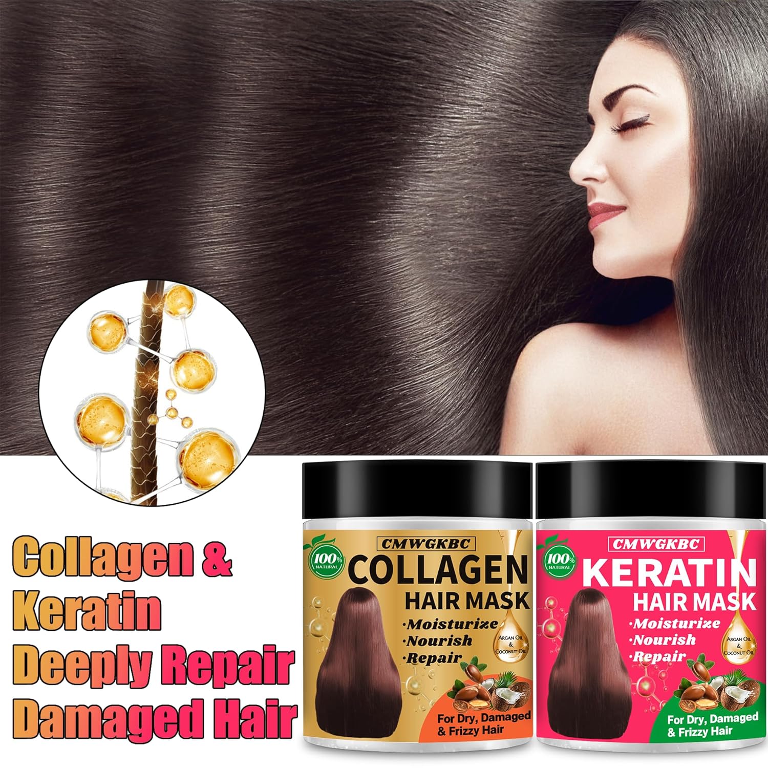 Collagen Hair Mask & Keratin Hair Mask for Damaged Hair -  BigGreenBear.com Beauty Products 14.99 USD Big Green Bear