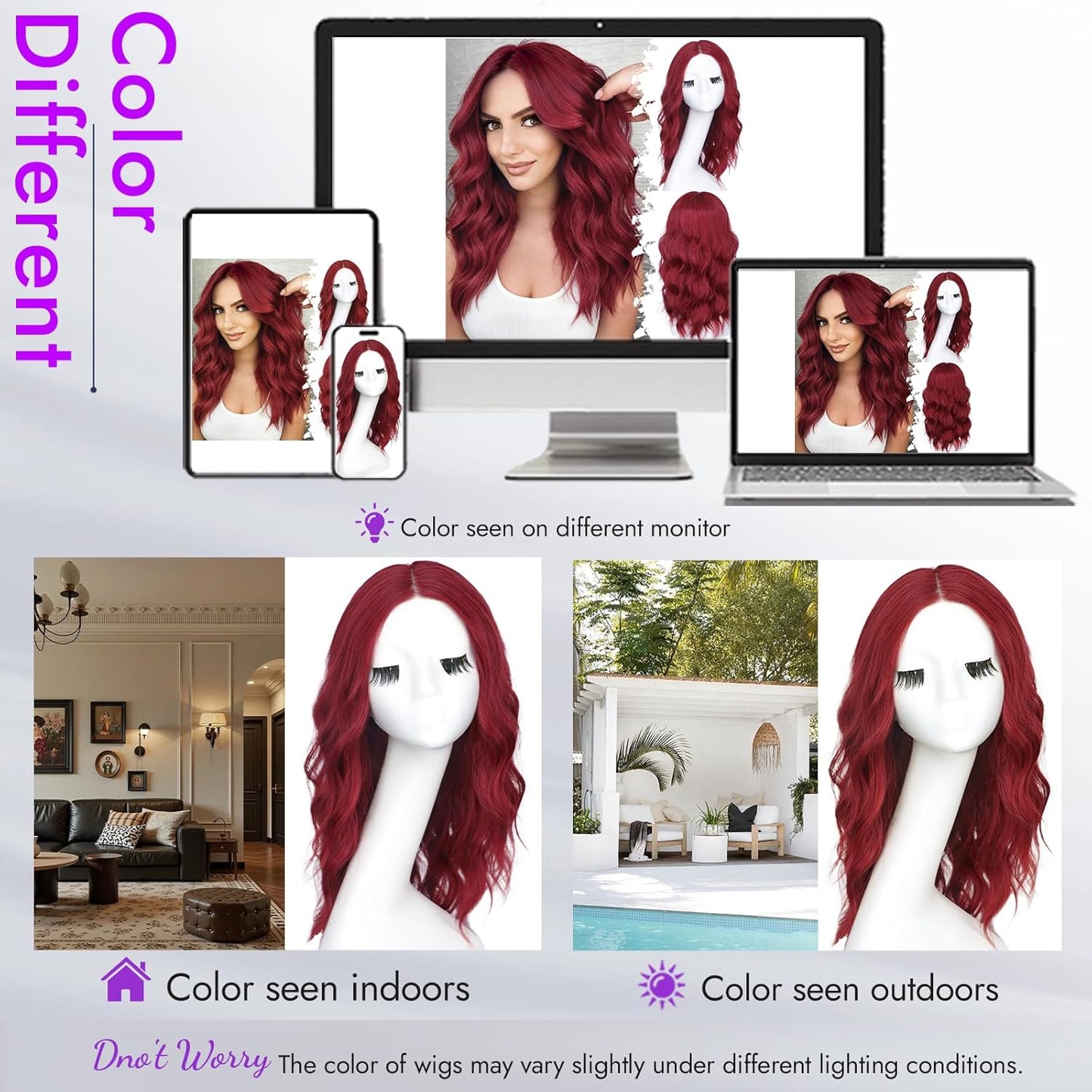 Berry Red Long Wavy Wig for Women, Pre-Cut HD Lace Natural Hairline, Glueless -  BigGreenBear.com Beauty Products 44.50 USD Big Green Bear
