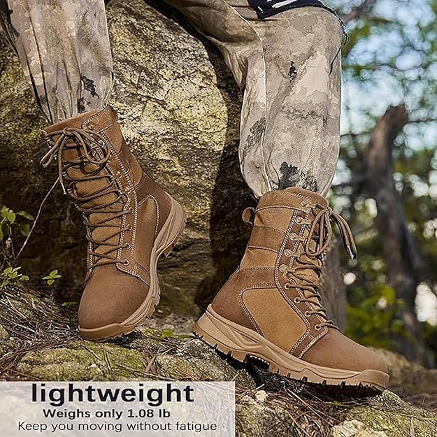 Ultra-lightweight waterproof suede boots being worn for hiking and military training